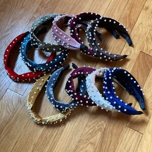 NIB Pearl Embellished Velvet Headbands - Set of 11